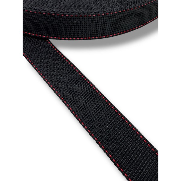 Soft Synthetic Strap Black Color with Two Red Stripes 30 mm Thickness 1.5 mm